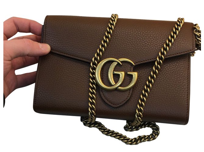 Forberedende navn ubetinget håndled Gucci marmont bag Brown Leather ref.66308 - Joli Closet