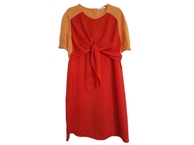 Carven Kleid Rot und Orange aus Satin und Polyester Größe 40