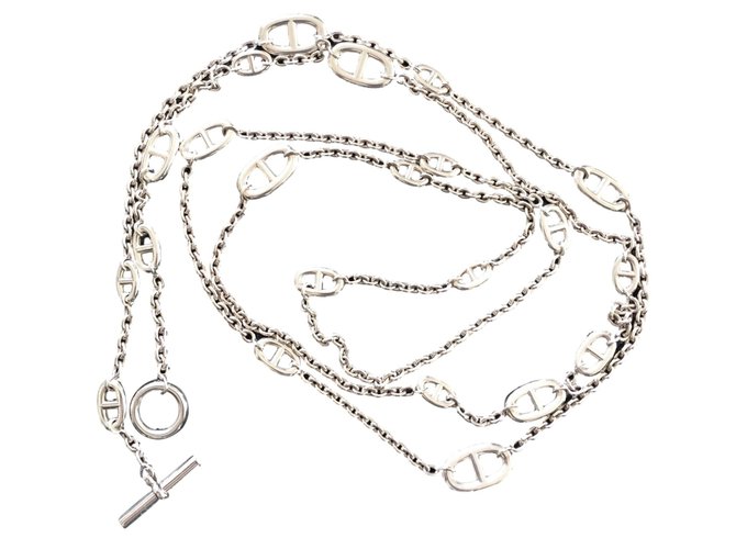 Hermès Long necklaces Silvery Silver  ref.66497