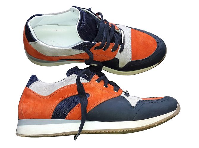 Baskets Dior Orange Blanc Bleu Marine en Daim Taille 34