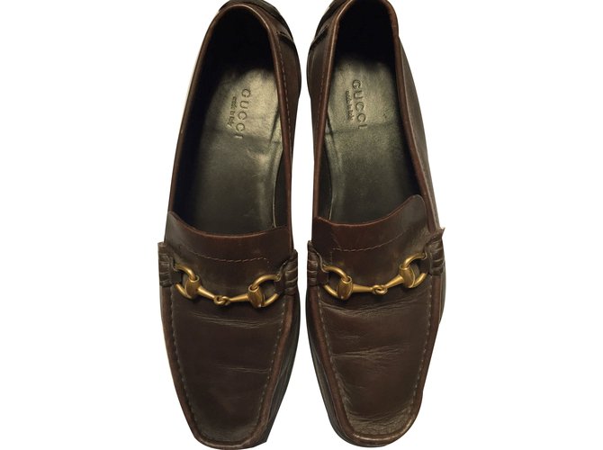 Gucci Flats Brown Leather  ref.66569