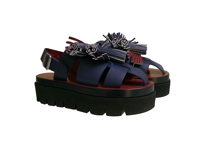 Maison Martin Margiela Mules con zeppa in pelle blu