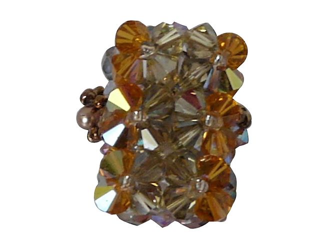 Autre Marque Bague rectangulaire en perles de verre vert et or Taille 52 Doré Kaki Jaune