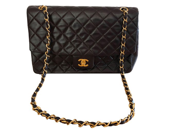 Timeless Chanel Handbags Dark brown Leather  ref.66632