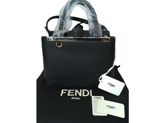 Fendi 2 Jours Handtasche aus schwarzem Leder