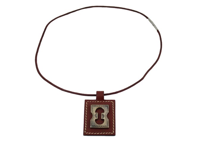 Hermès Necklaces Brown Leather Silver  ref.66783