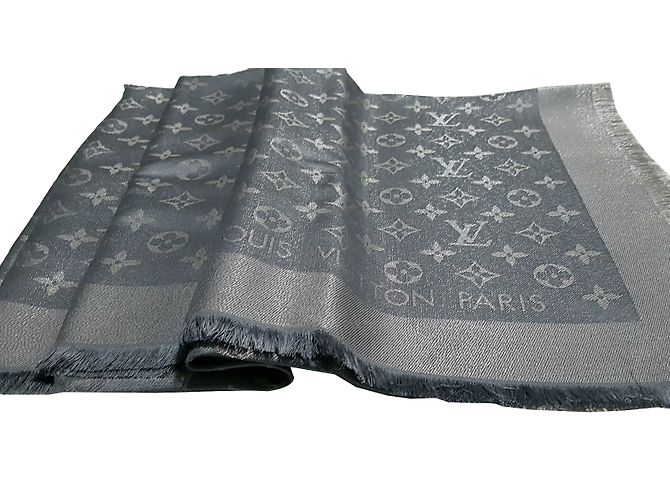 Louis Vuitton Klassischer Monogrammschal Grau Seide