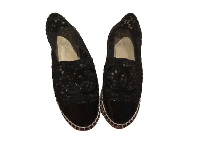 Chanel Espadrilles Black Patent leather Lace Rope  ref.66859