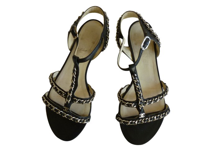 Chanel Sandals Black Leather  ref.66874