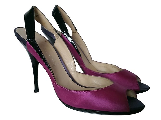 Casadei Open Toe Leder Satin Sneaker Schwarz Pink Lila