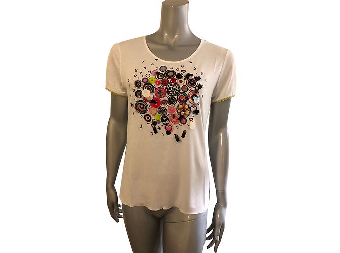 Autre Marque T-shirt bianco Tricot chic con perle multicolori