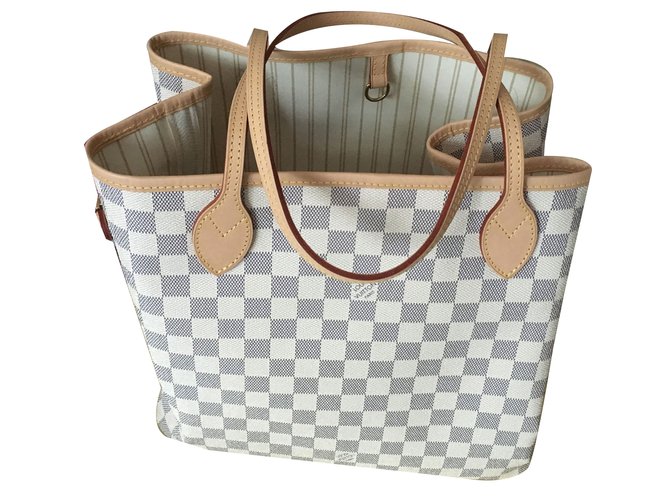 Louis Vuitton Neverfull MM Toile Damier Azur Bege Couro  ref.67082