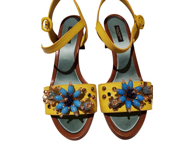 Dolce & Gabbana crocodile skin sandals with seashells Red Blue Yellow Exotic leather  ref.67211