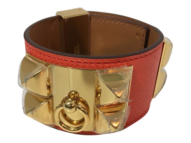 Hermès Bracelet MEDOR Cuir Métal Rose  ref.67214