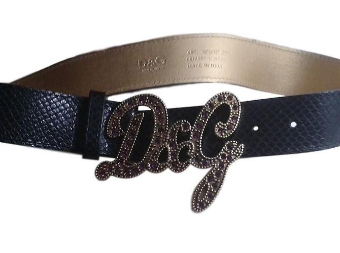 Cinto Dolce & Gabbana de couro preto com fivela de strass roxo