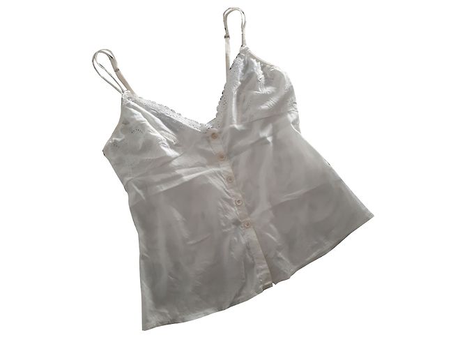 Top Christian Dior de seda y algodón bordado Crema Crudo