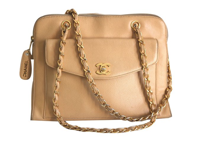 Chanel Handbags Beige Leather  ref.67542