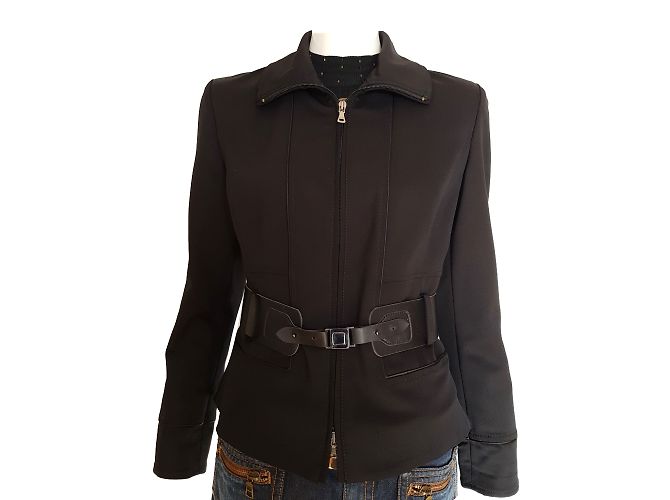 Autre Marque I BLUES Jacke aus Wolle mit Ledergürtel Schwarz
