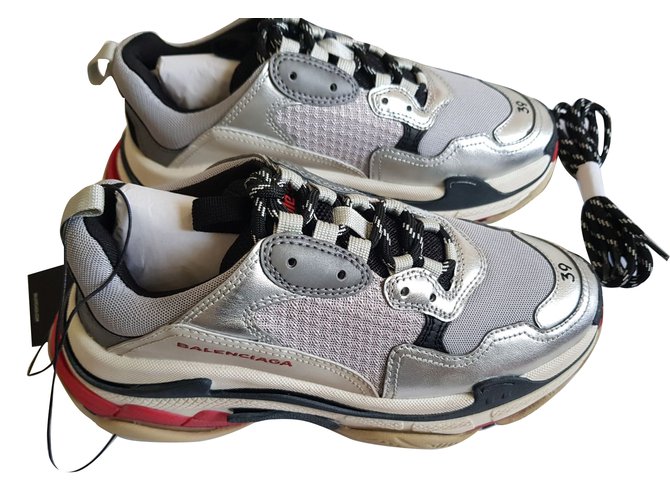 Balenciaga Triple S Silvery Leather  ref.67598