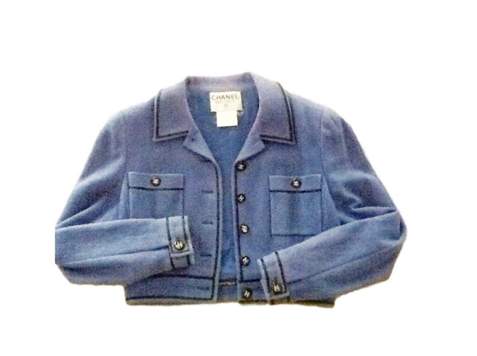 Chanel Jacken Blau Lila Wolle  ref.67641