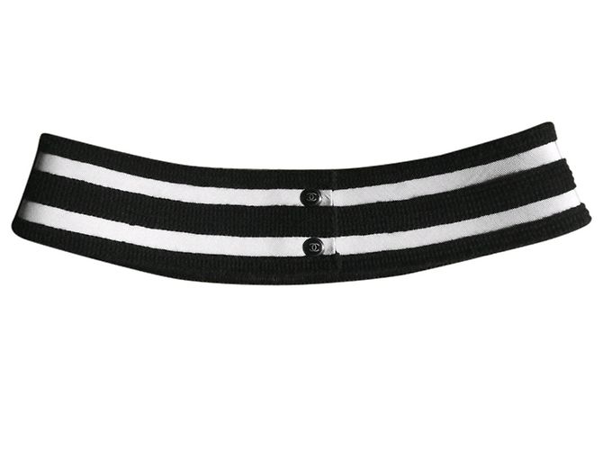 Cinturón Chanel Negro Blanco Dorado Algodón 75cm