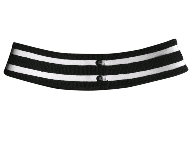 Chanel Cinturones Negro Blanco Dorado Algodón  ref.67719