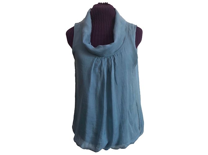 Autre Marque Top in seta blu