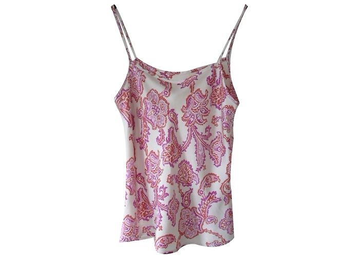Autre Marque Top de seda satinada rosa y naranja Blanco roto