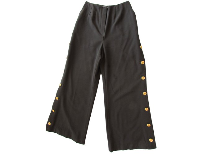 Chanel Pantalones, polainas Negro Dorado Lana  ref.67859