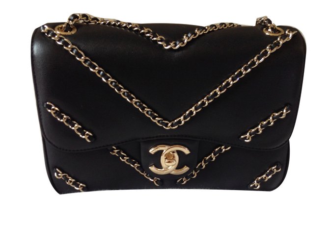 Chanel Chevron Handbag Nero Pelle  ref.67924