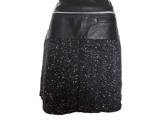 Saia preta salpicada Paco Rabanne de couro e seda Preto