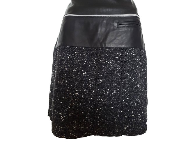Paco Rabanne Skirt Black Leather Silk Wool Polyamide  ref.67952
