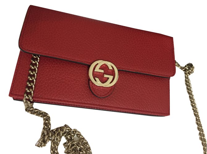 Gucci portafoglio sulla catena Rosso Pelle  ref.67964