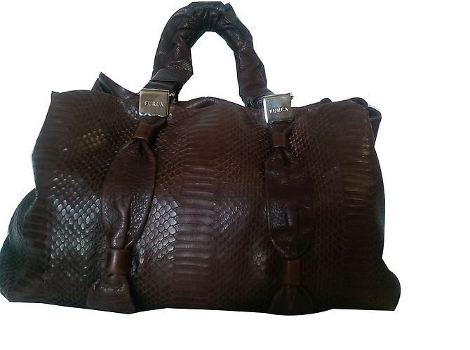 Furla Handtasche aus Leder Python Muster Dunkel Aubergine
