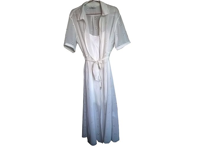 Sandro Weißes Kleid mit Transparentem Blumenveil