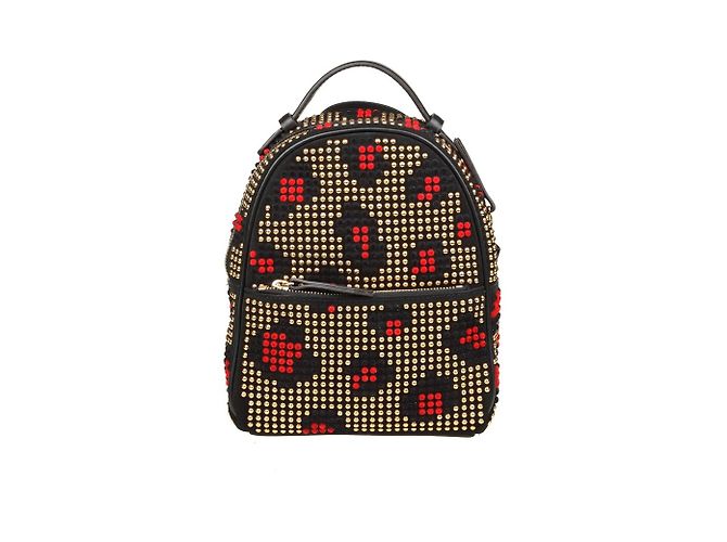Mochila Les Petites de couro e veludo transversal Multicor