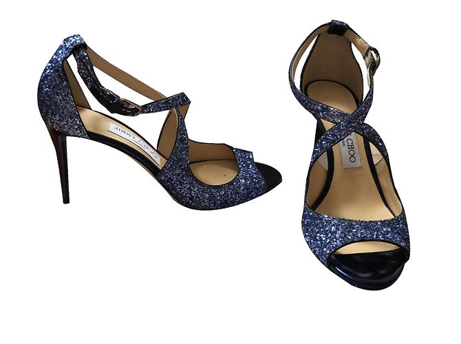 Jimmy Choo Navy Blue Leather Heels Size 37