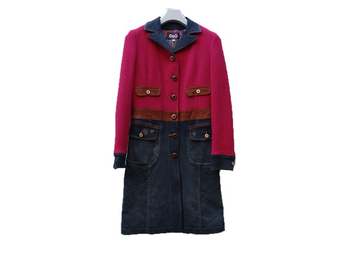 D&G Coats, Outerwear Brown Pink Blue Leather Cotton Polyester Wool Polyamide Acetate  ref.68220