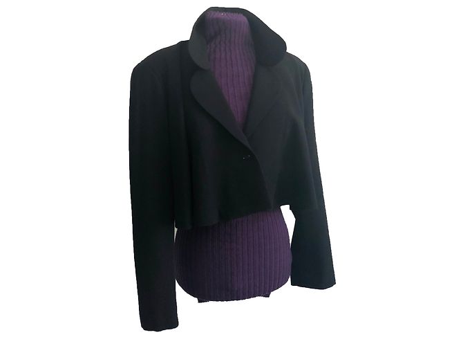 Autre Marque Black Wool Crepe Flared Short Jacket