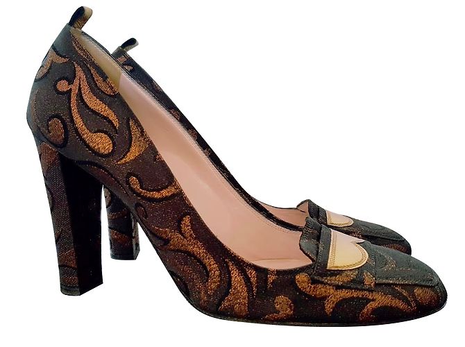Décolleté Laurence Dacade pelle e tessuto marrone dorato D'oro