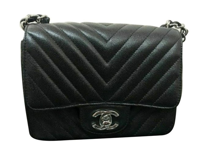 Chanel Mini borsa da caviale quadrata Nero Pelle  ref.68352