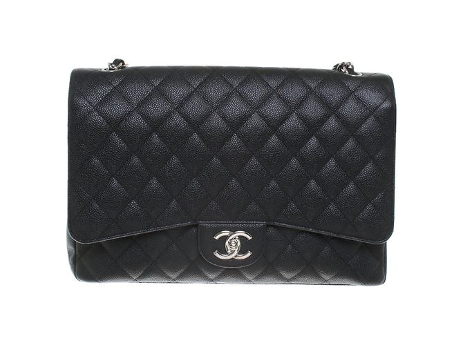 Timeless Chanel Couro caviar Maxi Jumbo Preto