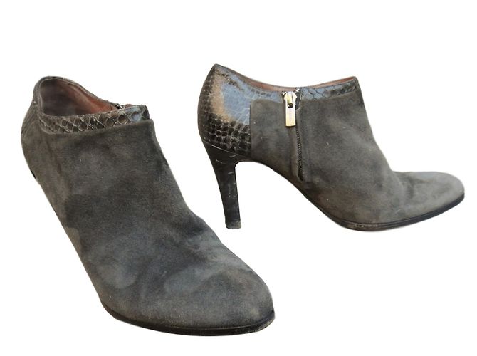 Stiefeletten Jil Sander aus Samtleder und Python Grau Größe 40