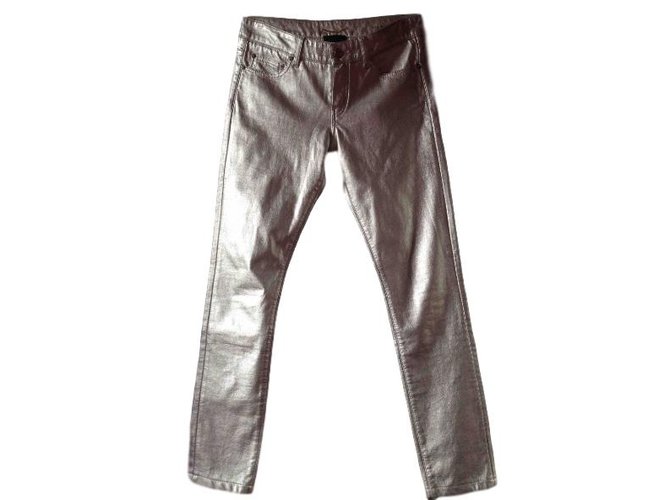 Saint Laurent Pants, leggings Silvery Cotton Elastane  ref.68458