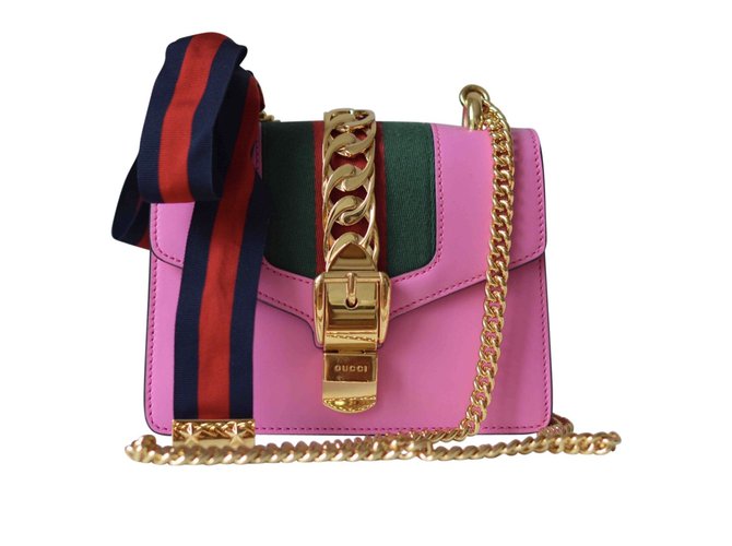Gucci Sylvie Handbags Leather Pink ref 