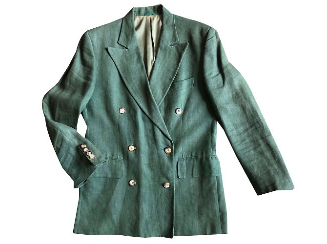Arthur & Fox Green Linen Double Breasted Jacket