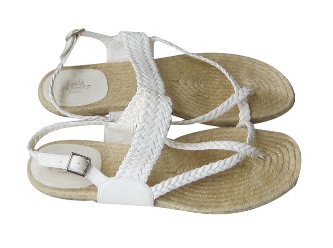 Hermès Sandals White Leather  ref.68657
