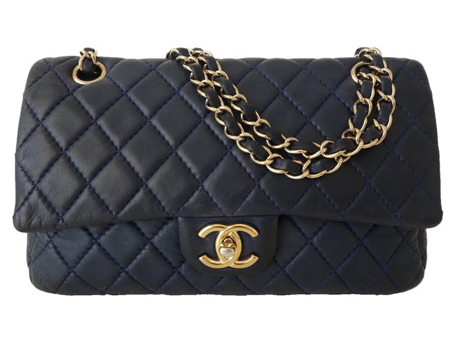Timeless Chanel Bolsas Azul marinho Couro  ref.71361
