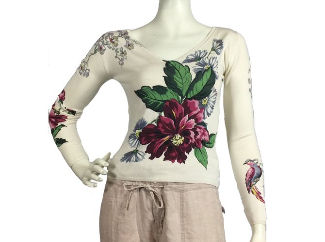Parosh Knitted silk top with floral pattern Cream  ref.68725