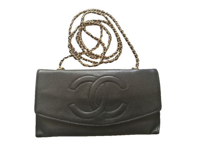 Wallet On Chain Chanel WOC Preto Couro  ref.68733